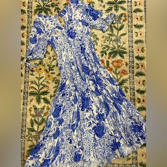 Free People Forever Always Floral Midi Dress Cold Shoulder Boho Size 2 - Picture 6 of 14